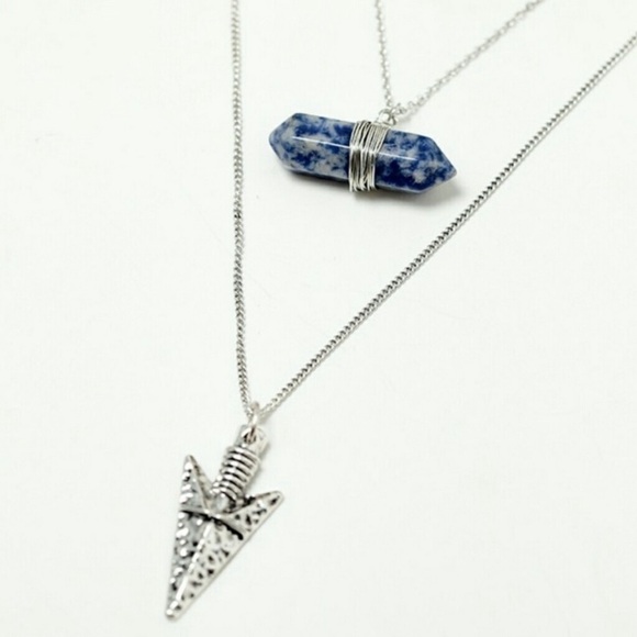 Layered Arrowhead Necklace with Sodalite Stone - Picture 5 of 6